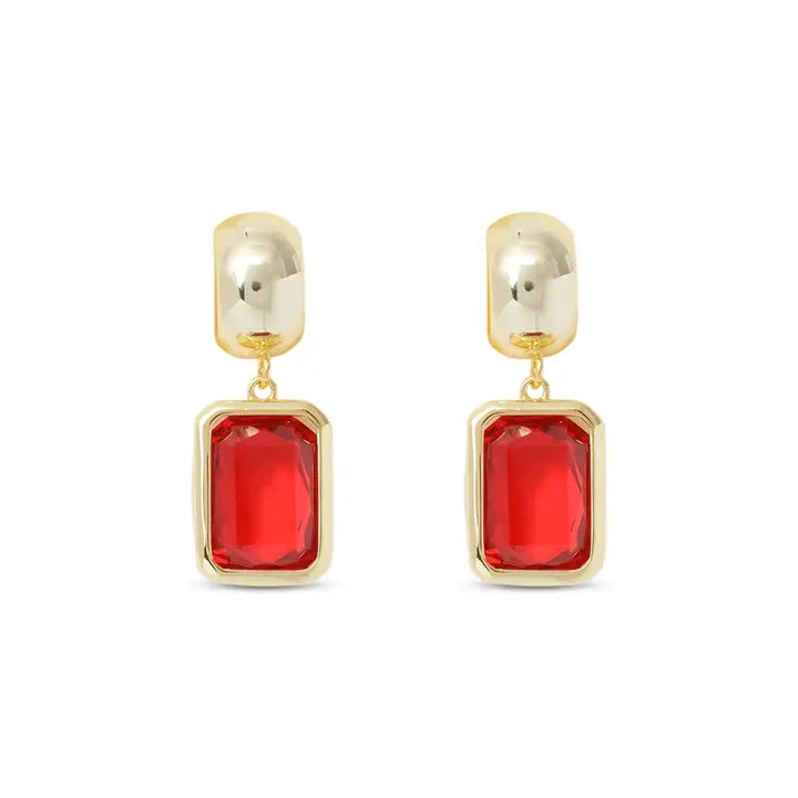 Amanda Blu Gold Crystal Rectangle Earrings-Ruby