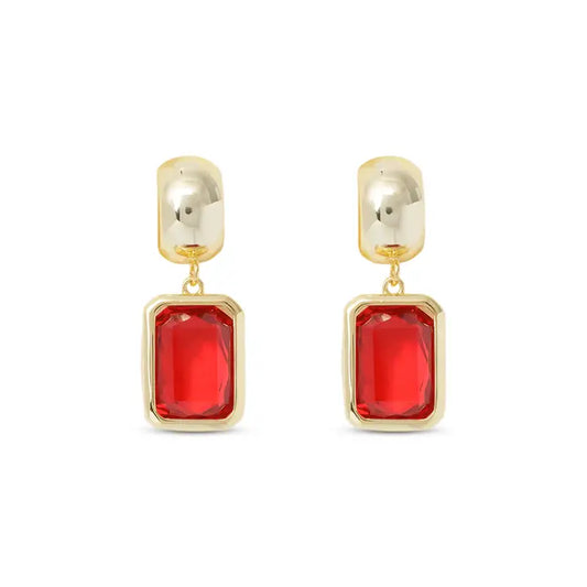 Amanda Blu Gold Crystal Rectangle Earrings-Ruby