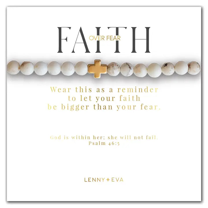 Lenny & Eva Faith Over Fear Cross Bracelet, 6mm-Howlite