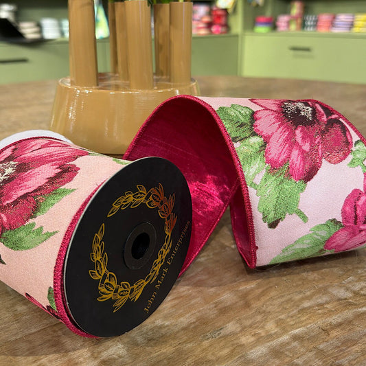 John Mark Enterprises Floral Metallic Jacq Fused Fuschia/Green-2.5x5yd