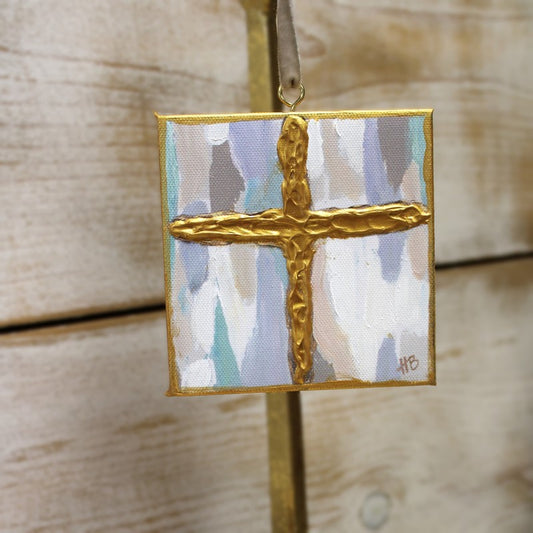 Trade Cie Handpainted Canvas Ornament, Cross