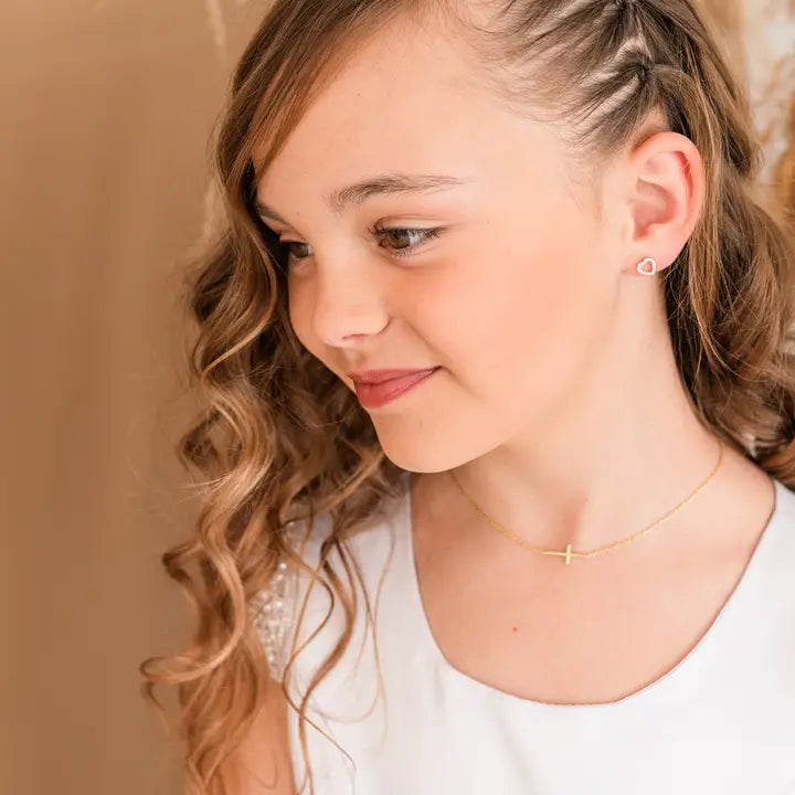 Cherished Moments 14K Gold-Plated Girls Horizontal Cross Necklace Kids & Women