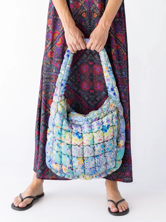 Natural Life Puffy Fit-It-All Bag-Blue Watercolor Patchwork