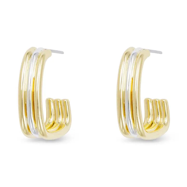 Amanda Blu Gold and Silver Polished Rectangle Hoop Earrings