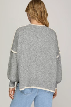 SHE & SKY LONG SLEEVE CONTRAST SWEATER TOP