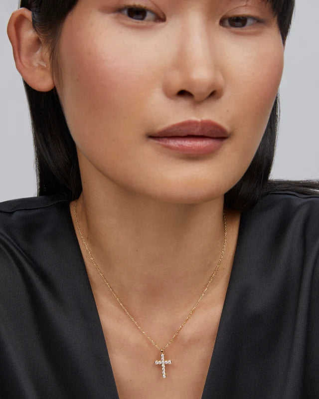 Kendra Scott Cross Gold Pendant Necklace in White Crystal