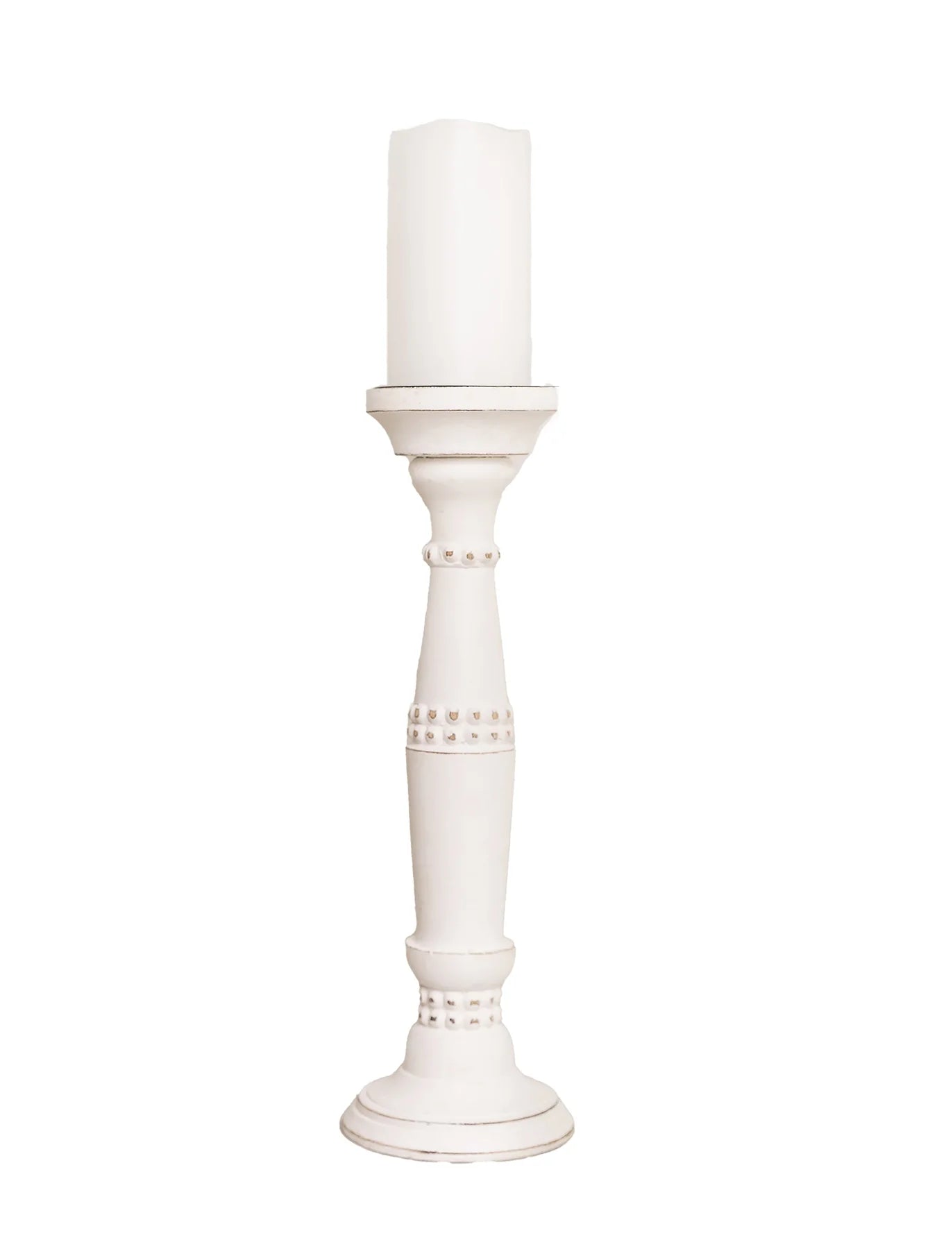 Mary Square  Beaded Candle Stick Whitewash Small
