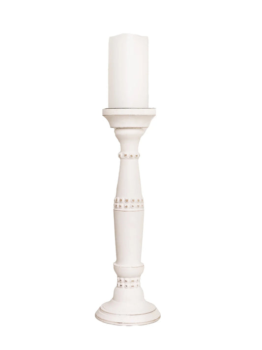 Mary Square  Beaded Candle Stick Whitewash Small