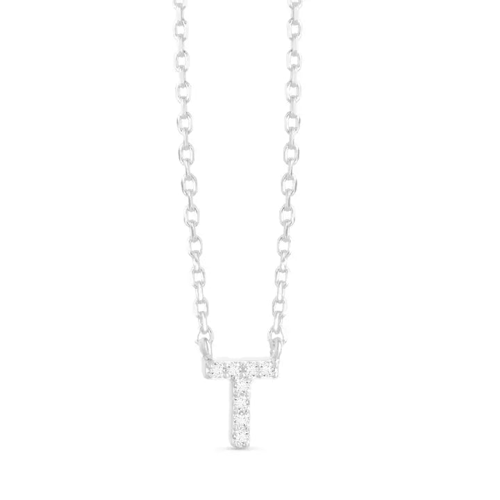 Amanda Blu Silver Cz Initial Necklace - T