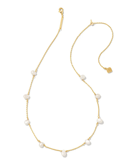 Kendra Scott Leighton Gold Pearl Strand Necklace in Freshwater Cultured