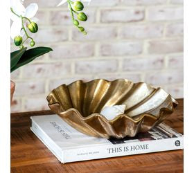 pD HOME 11.75" ANT. GOLD WAVY BOWL