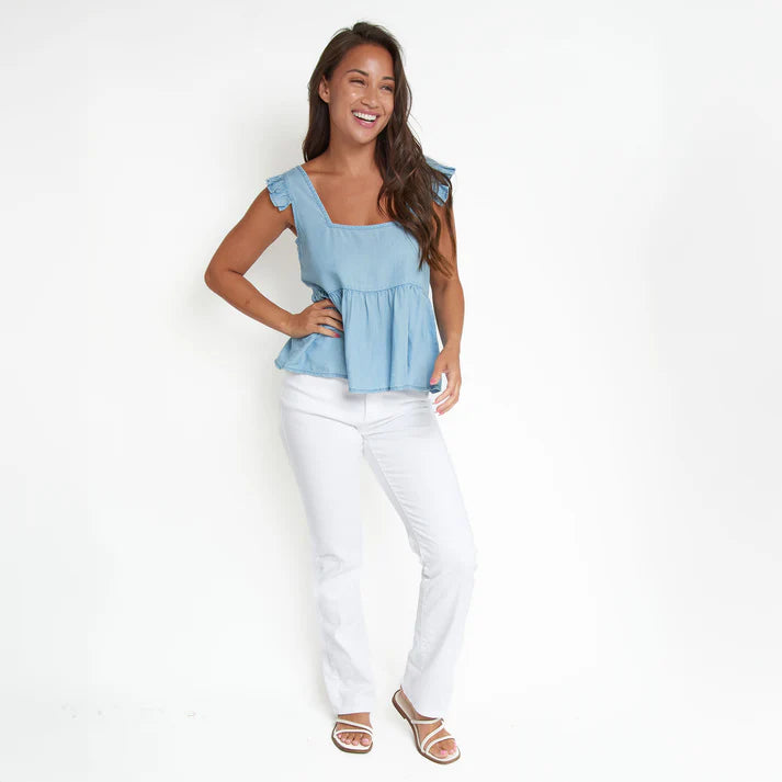 ELSIE & ZOEY  Delaney Chambray Babydoll Tank Top