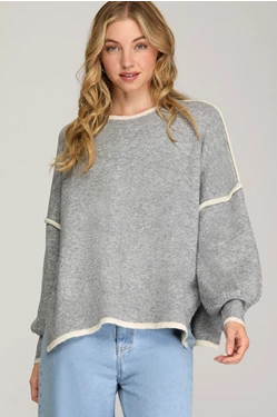 SHE & SKY LONG SLEEVE CONTRAST SWEATER TOP