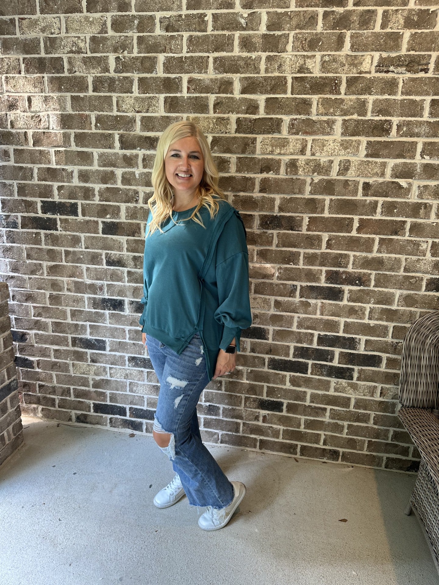 She & Sky Peacock Long Sleeve Top