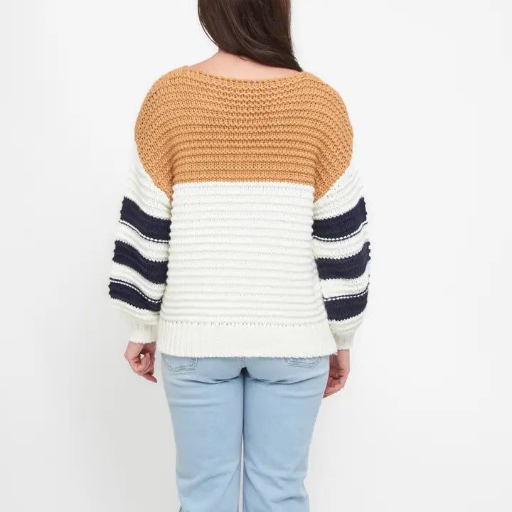 Elsie & Zoey Kennedy Color Block Chunky Drop Shoulder Sweater
