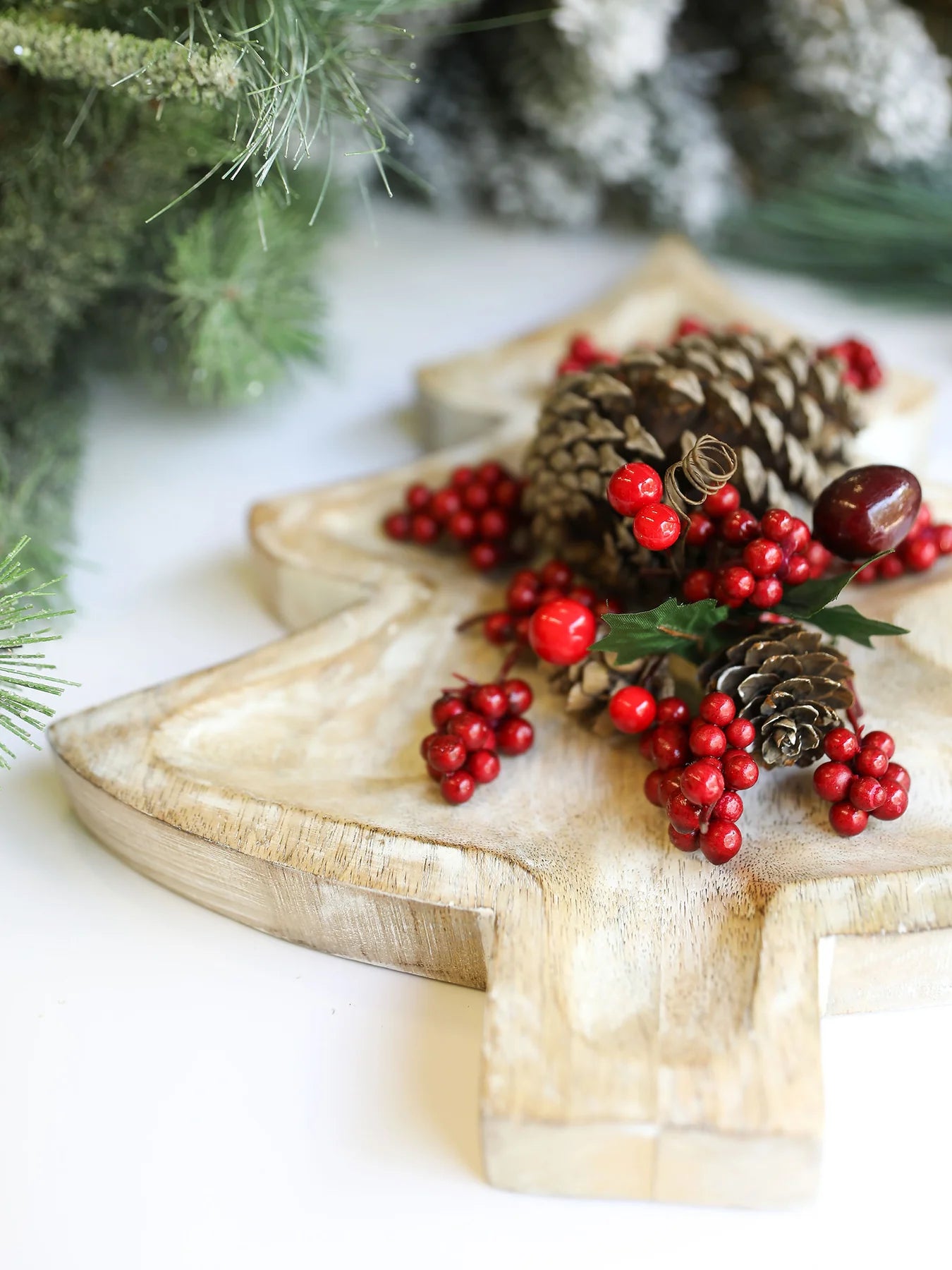 Mary Square Christmas Tree Wood Bowl | White