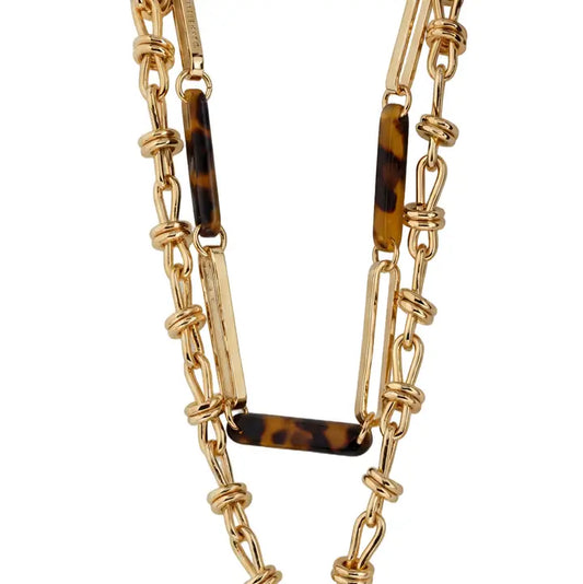 Jane Marie Gold Two Strand Gold, Tortoise Knot Chain Ncklc w/ Gold Cros