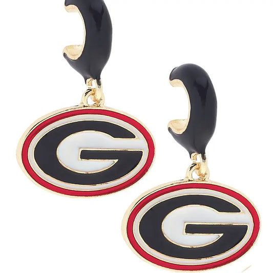 Canvas Style Georgia Bulldogs Enamel Logo Huggie Hoop Earrings in Black