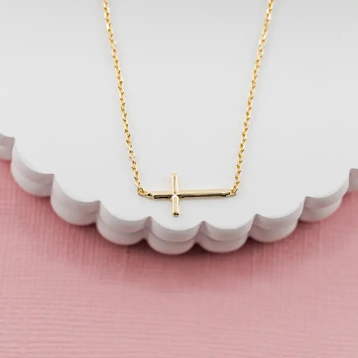 Cherished Moments 14K Gold-Plated Girls Horizontal Cross Necklace Kids & Women