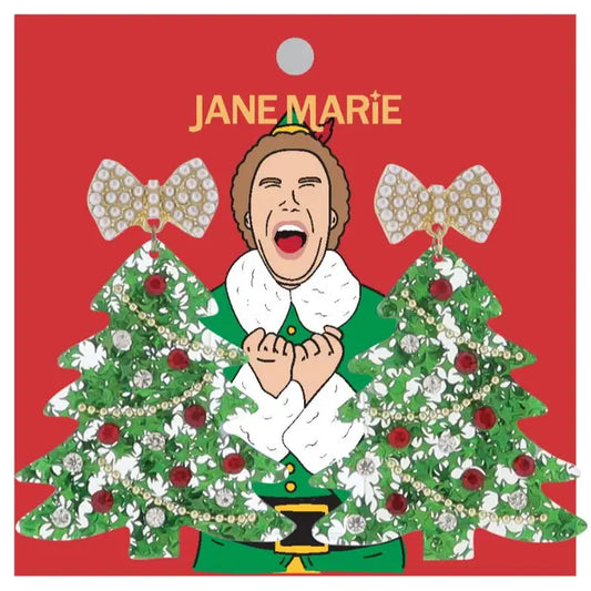 Jane Marie Green, Red, Pearl, Christmas Tree with Pearl Bow Earring