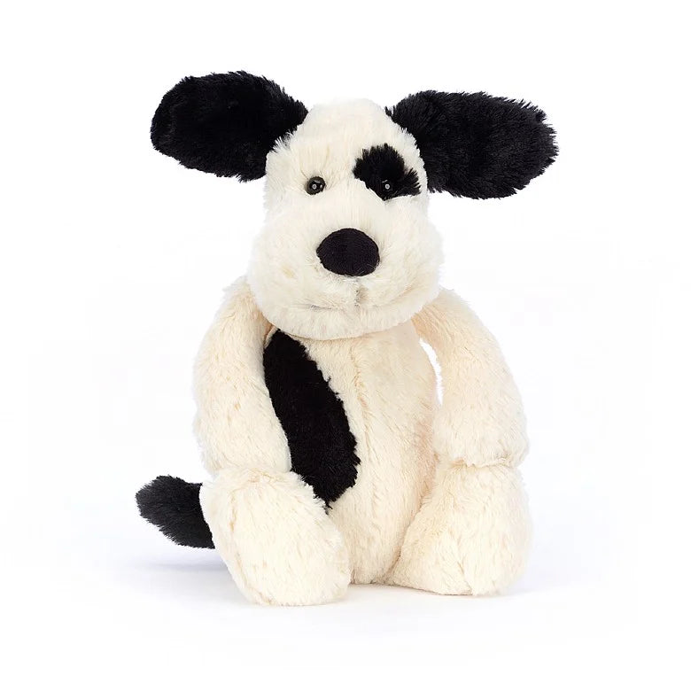 Jellycat Bashful Black & Cream Puppy MEDIUM - H12" X W5"