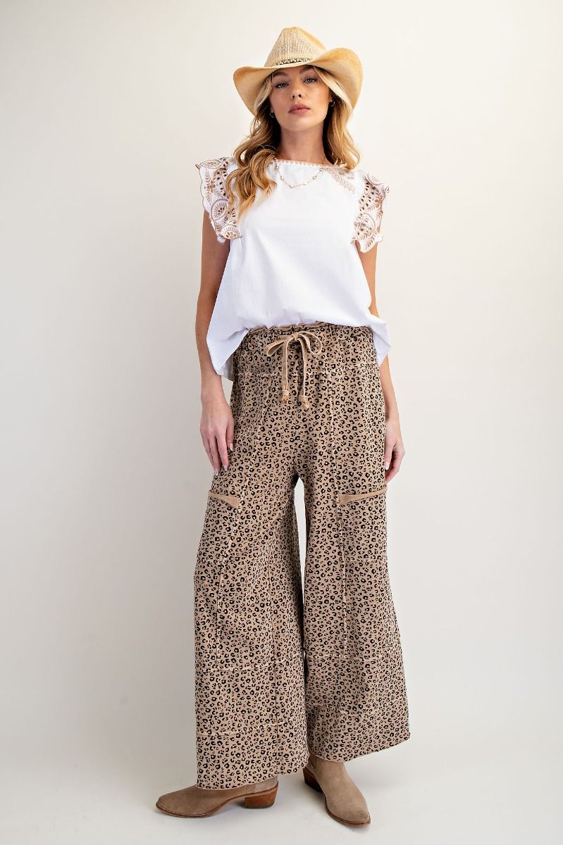 EASEL ANIMAL PRINT MINERAL WASHED TERRY KNIT LOUNGE PANTS