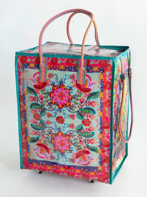 Natural Life Rolling Tote Bag-Red Folk Flower