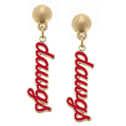 Canvas Style Georgia Bulldogs Enamel Script Earrings in Red