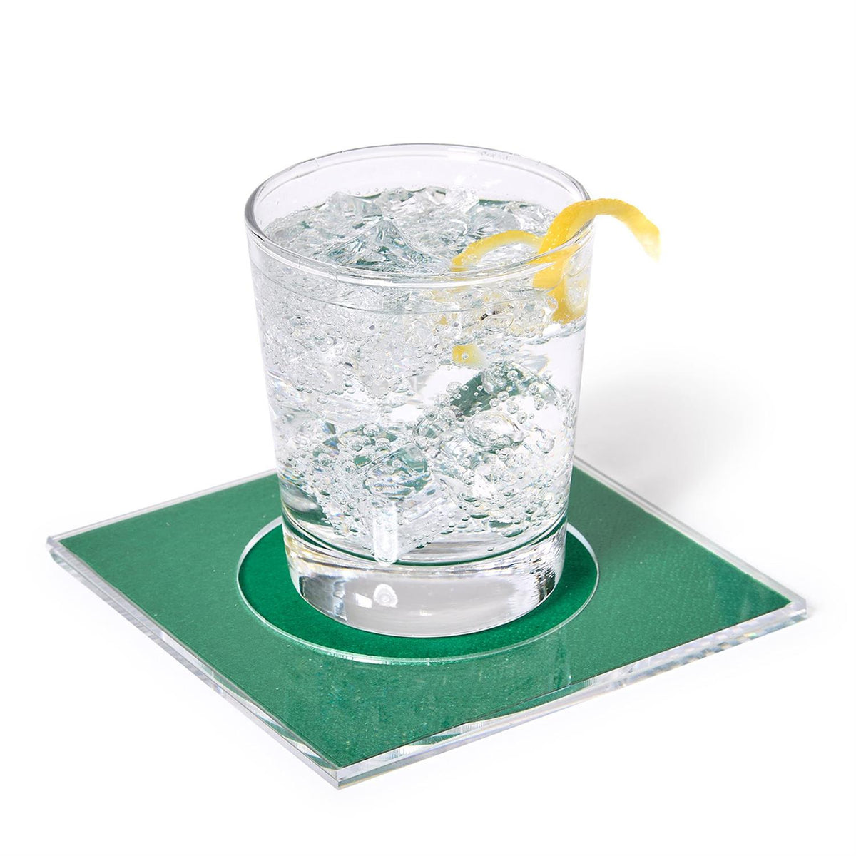 TWO'S COMPANY Set of 4 Clear Cocktail Coasters in Gift Box (features insert slot) - Acrylic