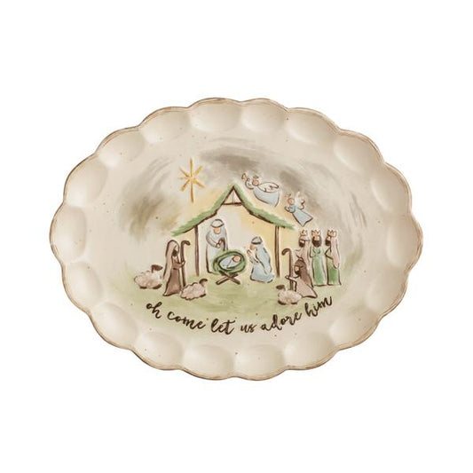 MUD PIE SCALLOPED NATIVITY PLATTER