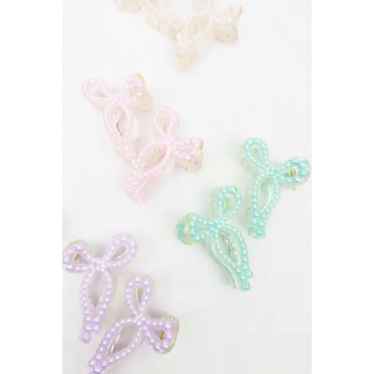 Love and Repeat Pearl Ribbon Bow Mini Jaw Hair Clip