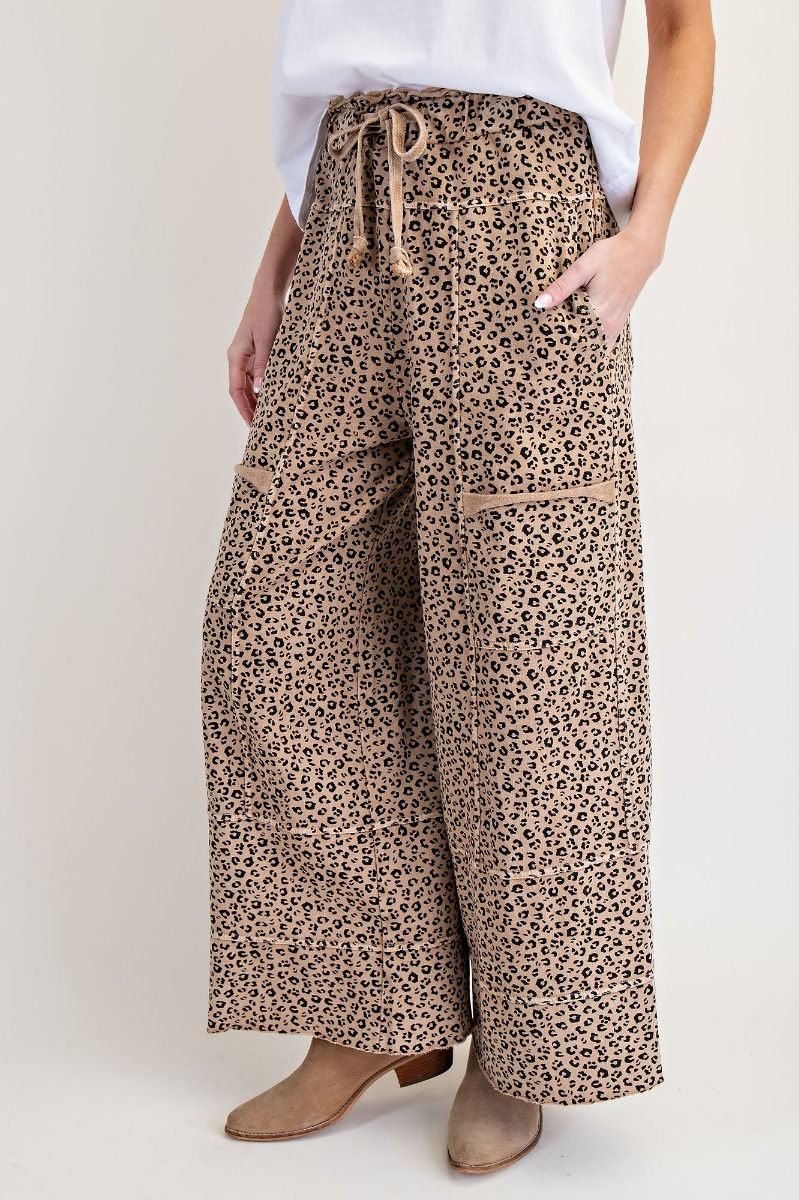 EASEL ANIMAL PRINT MINERAL WASHED TERRY KNIT LOUNGE PANTS