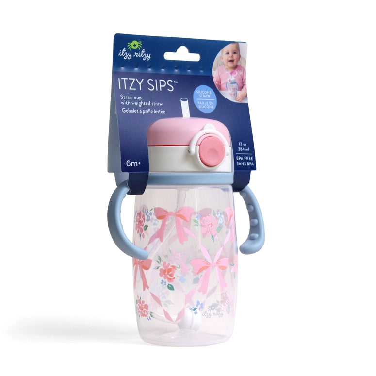 Itzy Ritzy Sips™ - Straw Cup with Snap-Close Lid-Ribbons & Roses