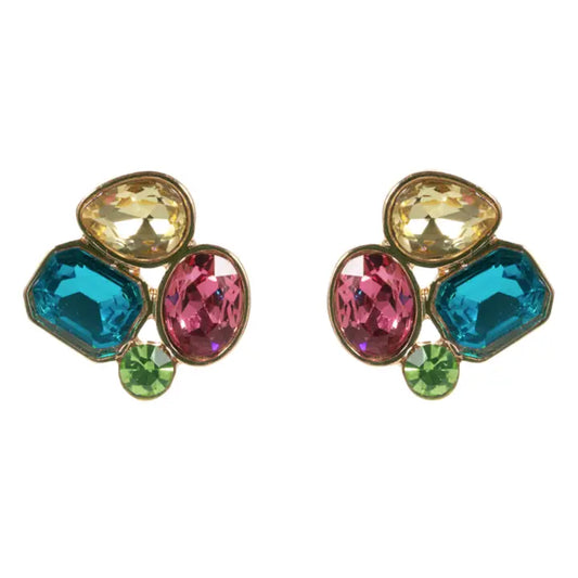Jane Marie Gold Yellow, Blue, Pink, Green Crystal Cluster Earring