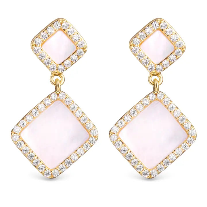 Amanda Blu Mop and Cz Double Diamond Shaped Drop Earrings - Gold