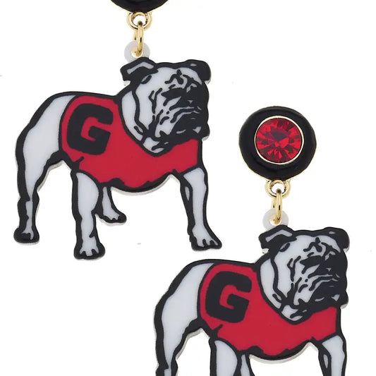 Canvas Style Georgia Hairy Dawg Resin Mascot Earrings in Red/Black