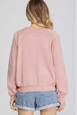 SHE & SKY LONG DOLMAN SLEEVE WASH FRENCH TERRY KNIT TOP