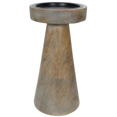 Candle Holder Wood Pillar 8"H Grey Wash
