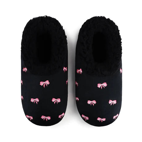 Snoozies! Womens Embroidered Bow-Utiful Slipper With Memory Foam Sole Black