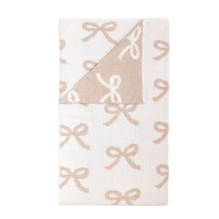 MUD PIE Taupe Bow Chenille Blanket