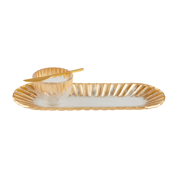 MUD PIE GOLD EDGE TRAY & DIP SET