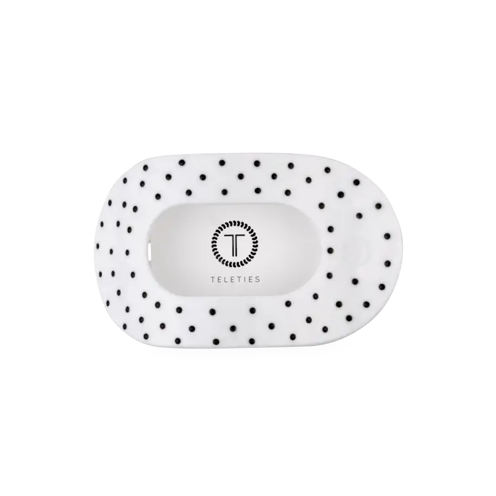 Teleties Flat Round | White Polka Dot Party | Medium Hair Clip