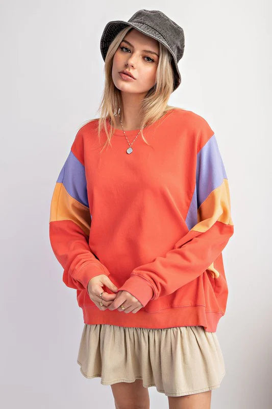 Easel Color Block Terry Knit Pullover