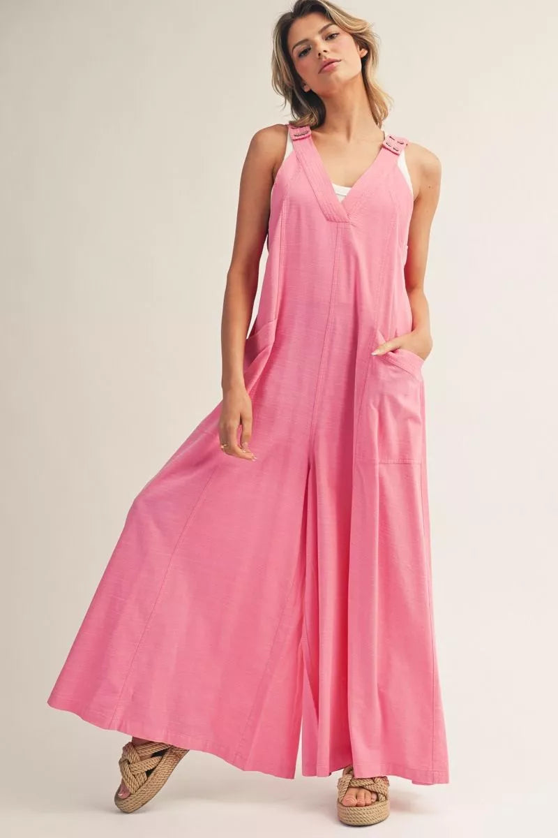 Jodifl Sleeveless wide leg solid jumpsuit-Pink