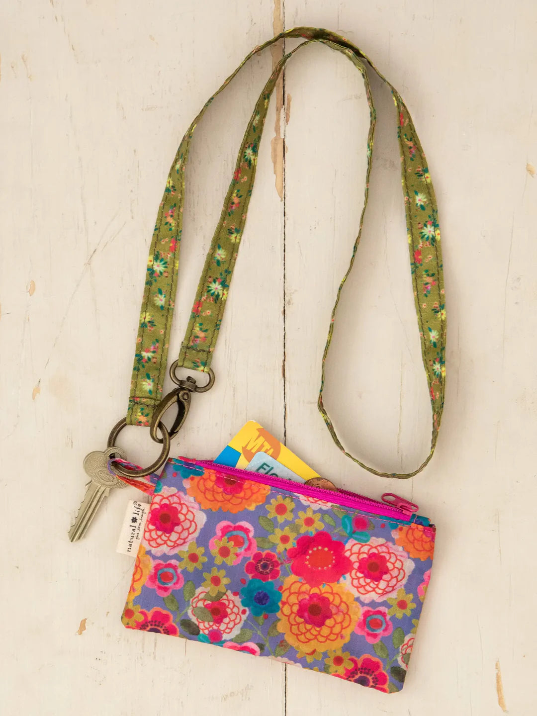 Natural Life Zip Pouch Lanyard-Retro Floral Garden