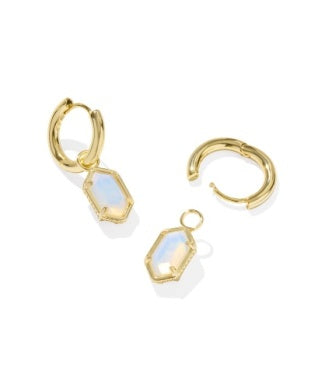 KENDRA SCOTT HALLIE HUGGIE EARRINGS GOLD OPALITE ILLUSION