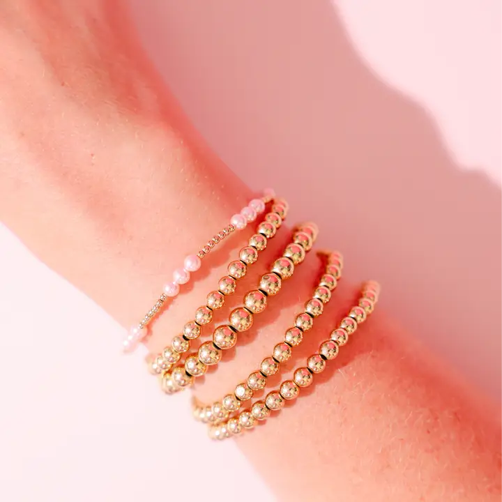 Beaded Blondes Pink Ily Bracelet in Gold