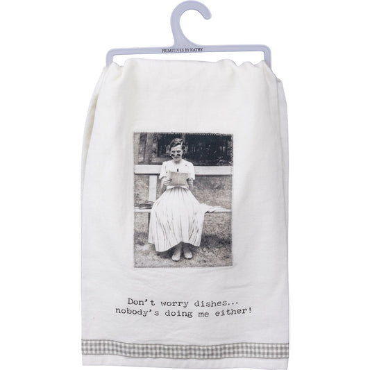 Don't Worry Dishes Vintage Kitchen Towel