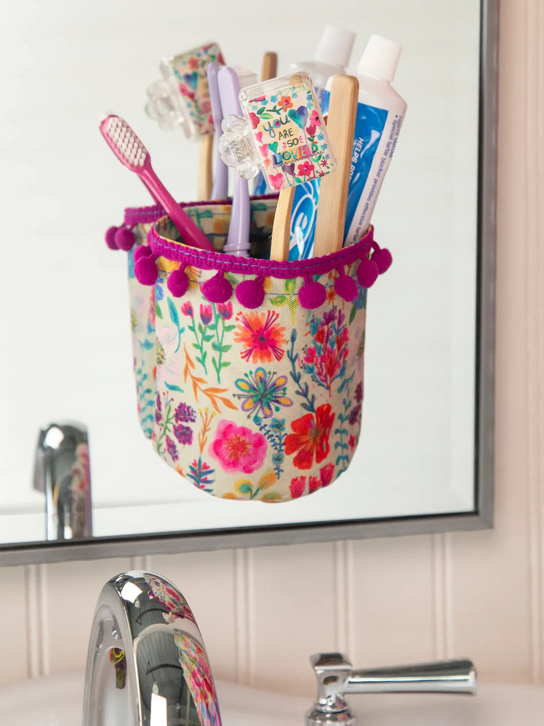 Natural Life Suction Mounted Toothbrush Holder-Rainbow Garden Cream