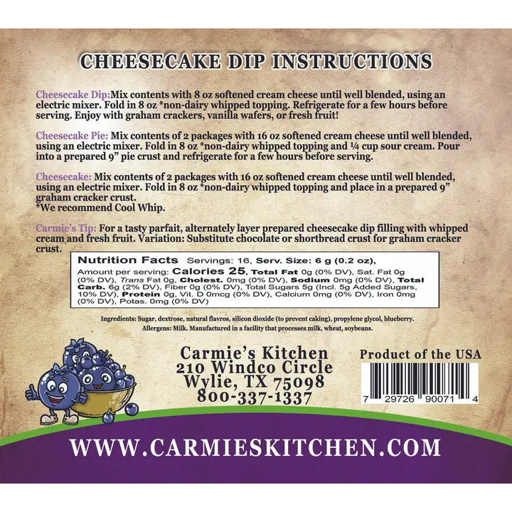 Carmie's Kitchen Wild Blueberry Cheesecake Dip Mix